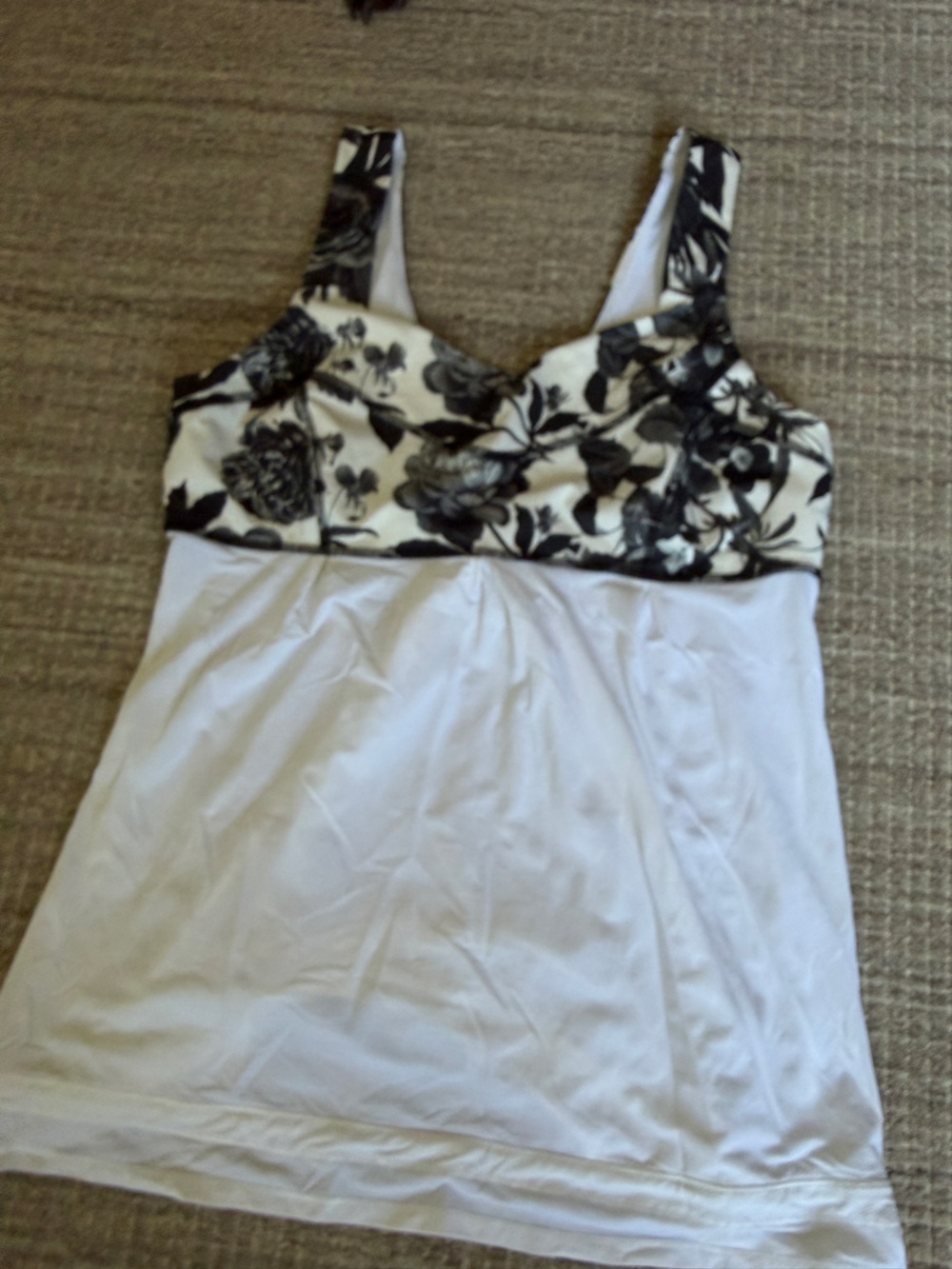 lululemon athletica White Tank with Black Floral Bust